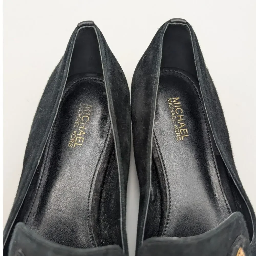 Michael Kors Natasha Suede Gold Star Loafers Women's Black Size US6.5M EU36.5